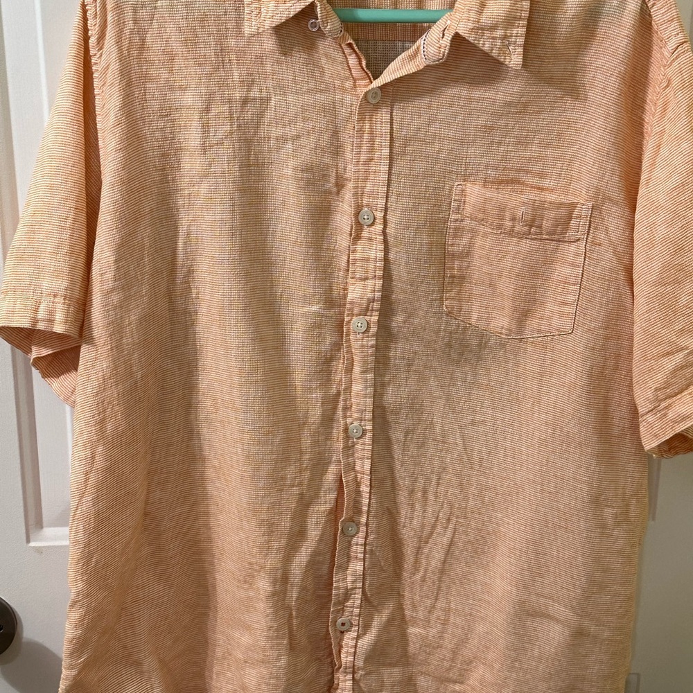Weatherproof Men's Peach‎ Casual Button Down Shirt. Washable linen.